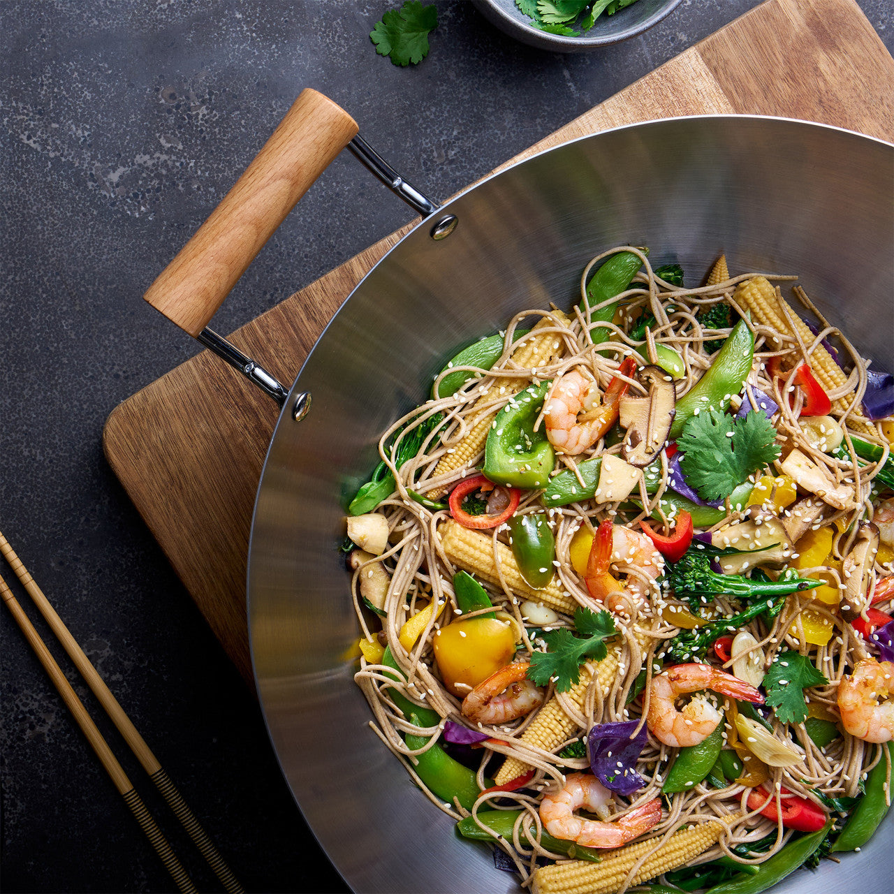 Pyrolux Carbon Steel Wok with Wood Helpwer Handle 36cm