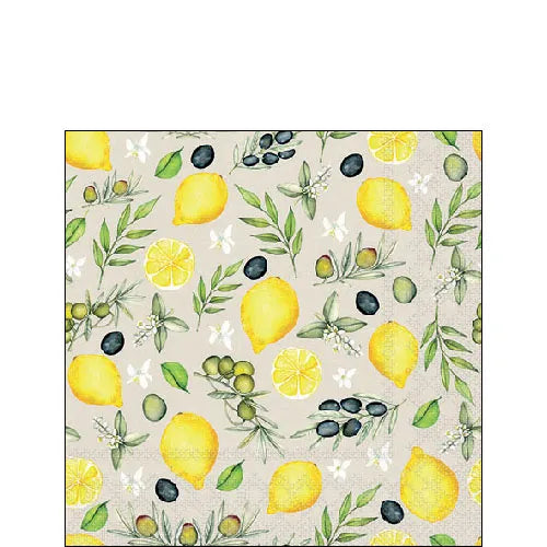 Cocktail Napkin Olives & Lemons