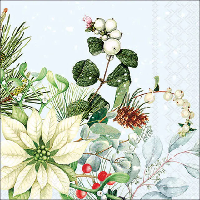 Luncheon Napkin White Poinsettia