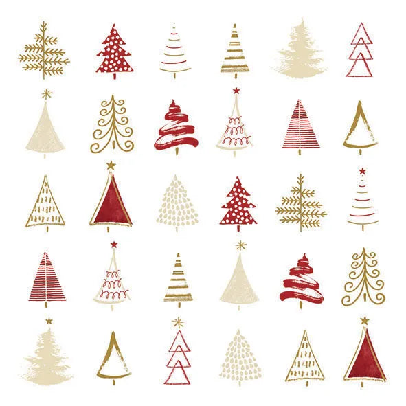 Luncheon Napkin Christmas Tree Doodles | Red