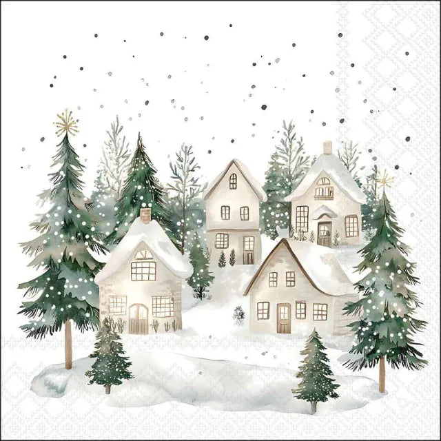 Luncheon Napkin Snowy Houses