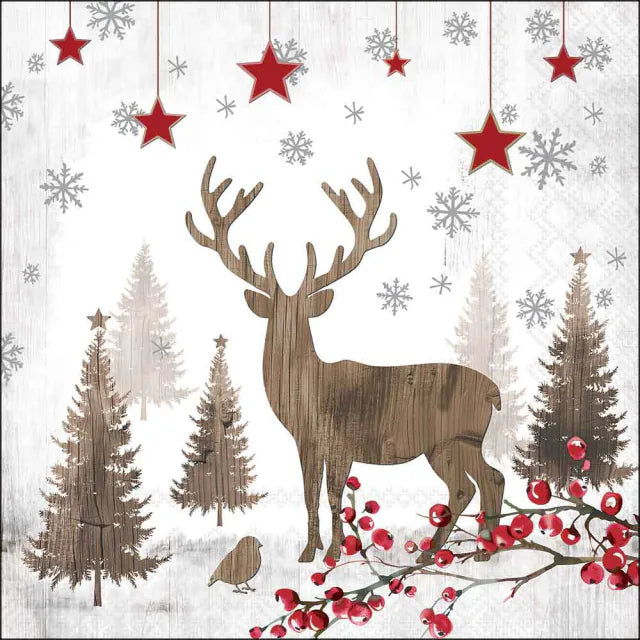 Luncheon Napkin Wooden Deer