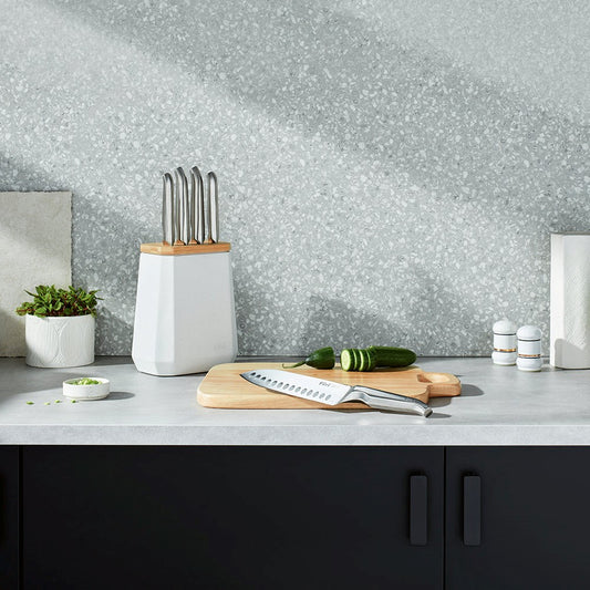 Furi Pro Stone Knife Block Set | Snow Terrazzo 5pce