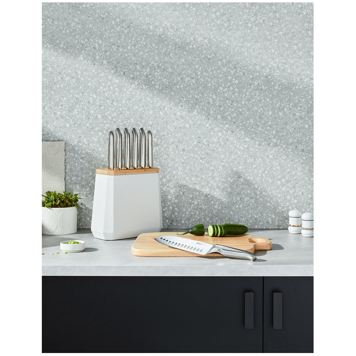 Furi Pro Stone Knife Block Set | Snow Terrazzo 5pce