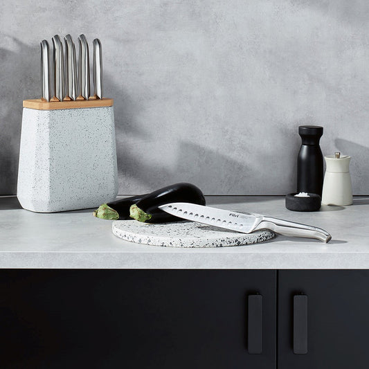 Furi Pro Stone Knife Block Set | Black & White Terrazzo 6pce