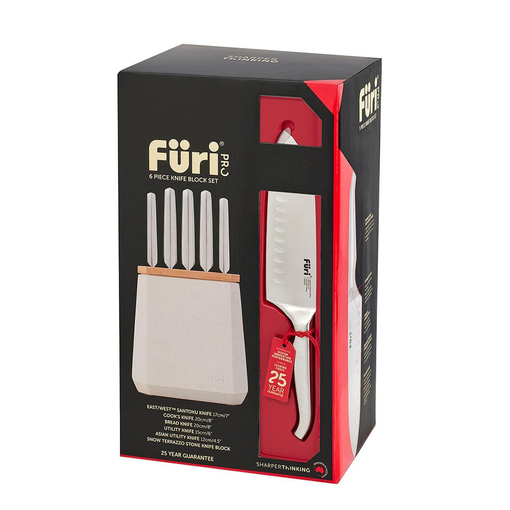 Furi Pro Stone Knife Block Set | Snow Terrazzo 6pce