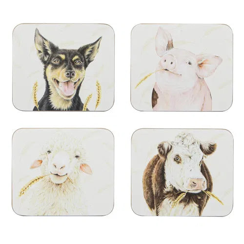 Farmyard Faces Coasters 4pk