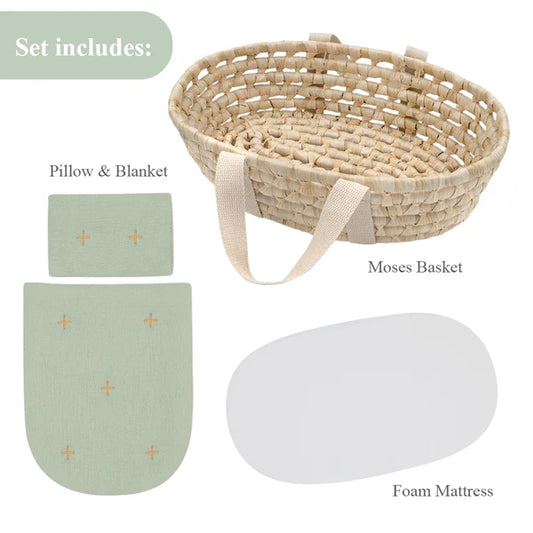 Rattan Doll Moses Basket - Sage