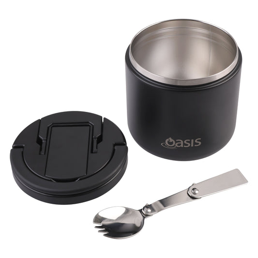 Double Wall S/S Insulated Food Flask w/Quick Release Lid | Black 550ml