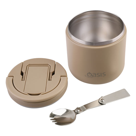 Double Wall S/S Insulated Food Flask w/Quick Release Lid | Latte 550ml