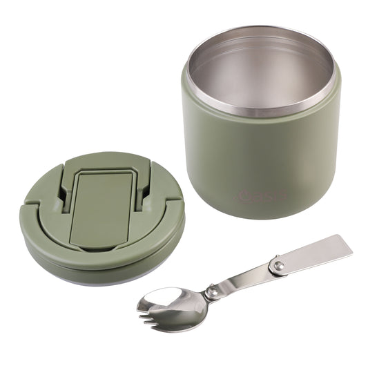 Double Wall S/S Insulated Food Flask w/Quick Release Lid | Olive Green 550ml