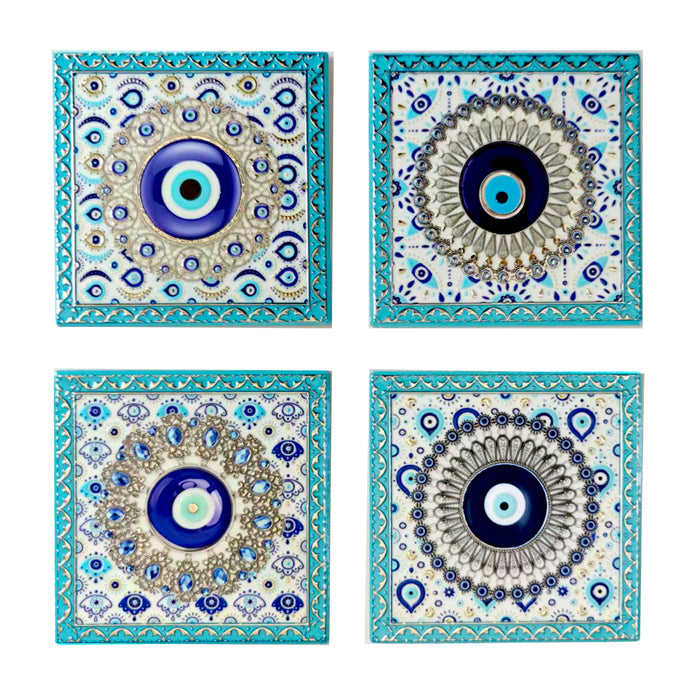 Corfu Aqua Blue Ceramic Coaster