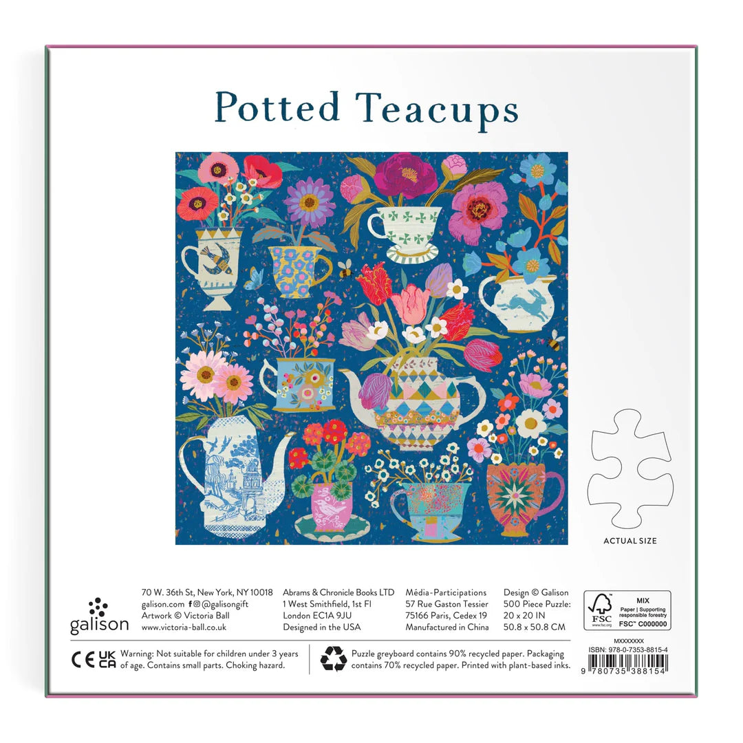 Galison Victoria Ball Potted Teacups Foil Puzzle 500pc