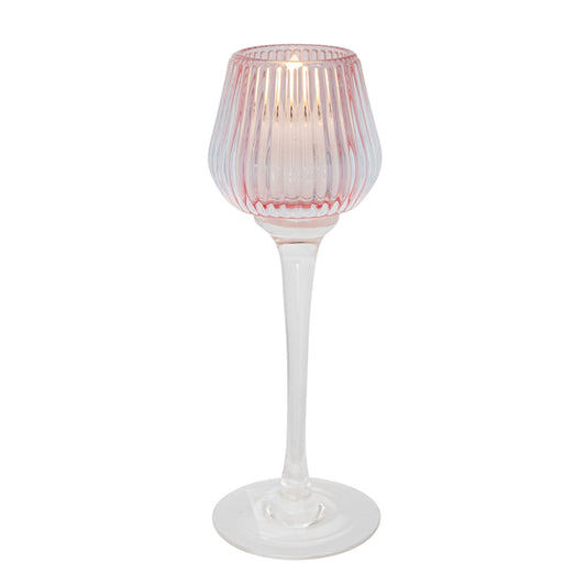 Amelia Glass Ribbed Votive Holder | Pink Large