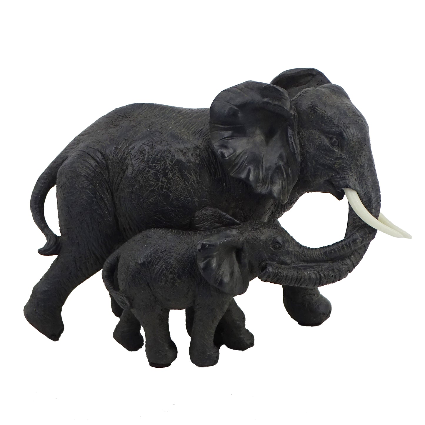 Savanna Black Elephant Mum & Baby Sculpture
