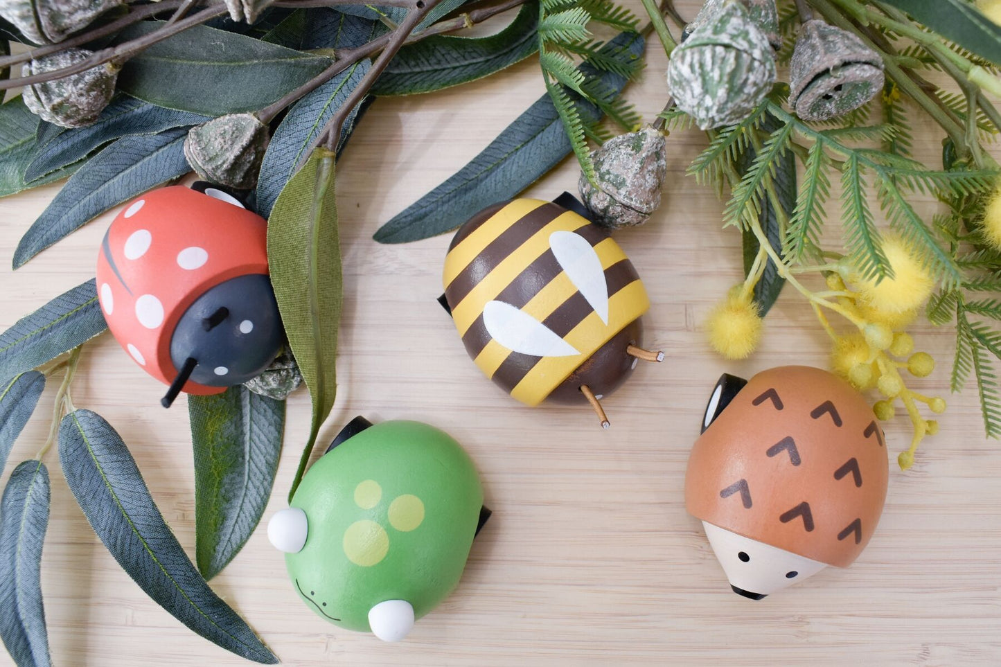 Wooden Pull Back Spring Insect