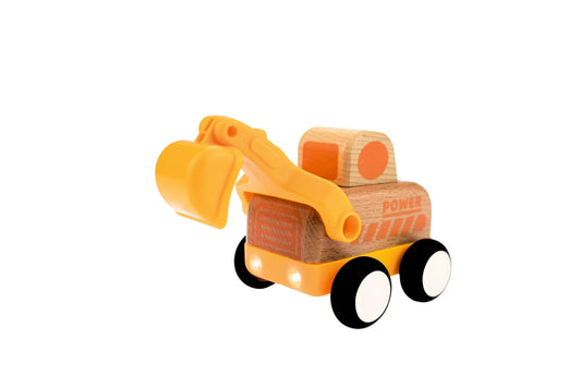 Wooden Friction Truck Digger with Sound & Light