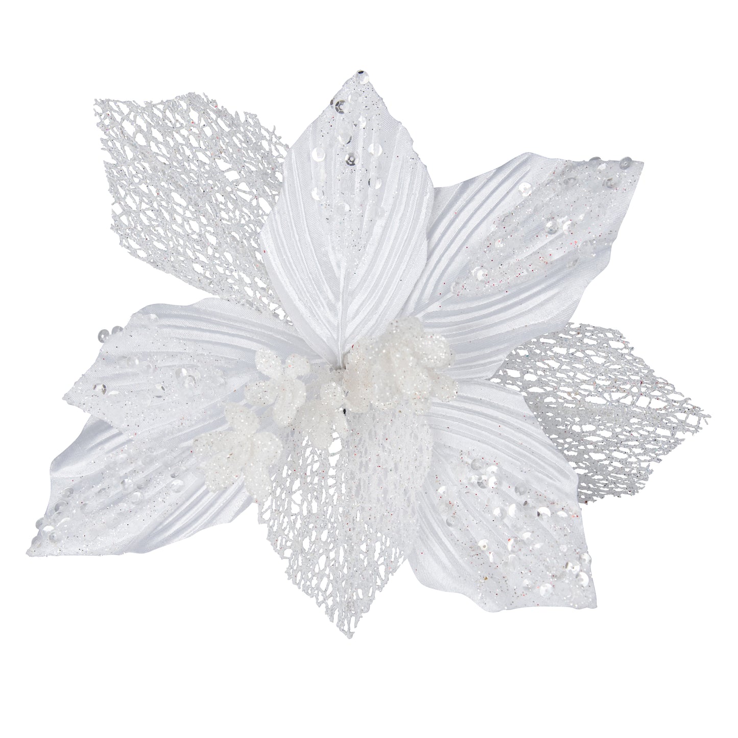 Poinsettia White Solid & Sheer with Clip