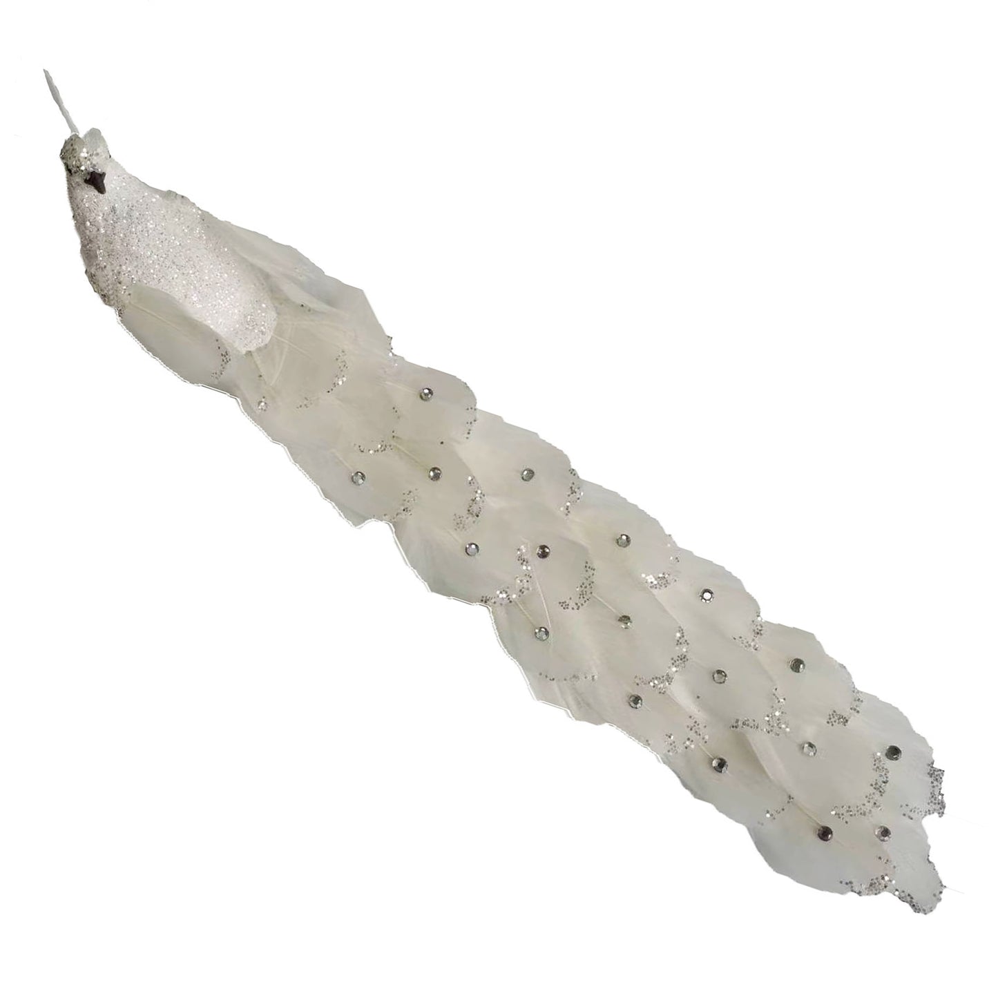 Peacock White Long Tail with Clip