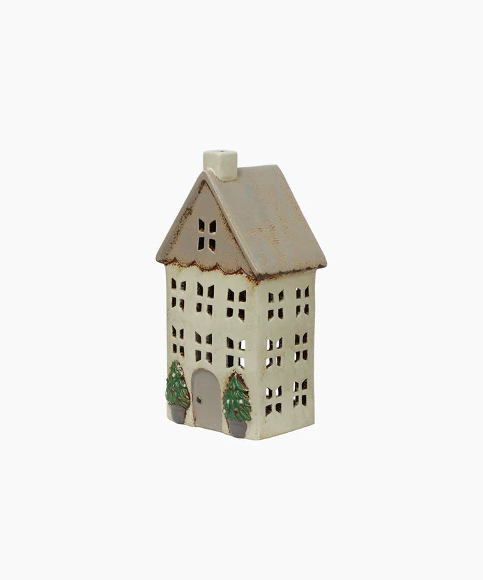 Christmas Tealight House Stone with Pots Medium