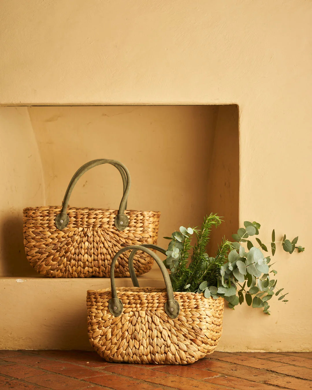 Harvest Basket with Forest Green Suede Handle