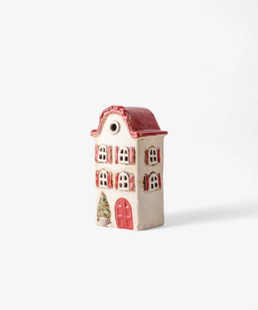 Alsace Tea Light Villa Christmas Stone with Red Shutters