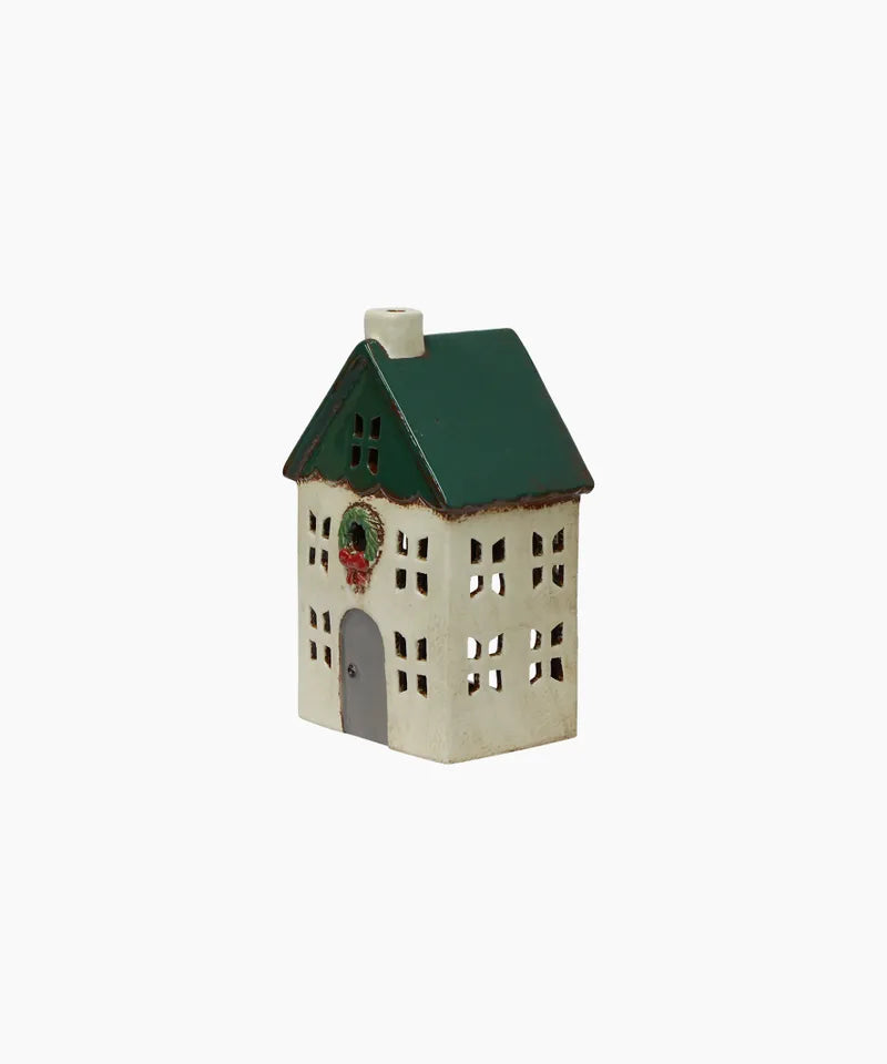 Christmas Tealight House Green with Wreath Small