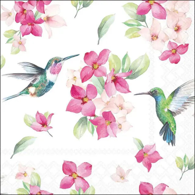Luncheon Napkin Diligent Hummingbirds | White
