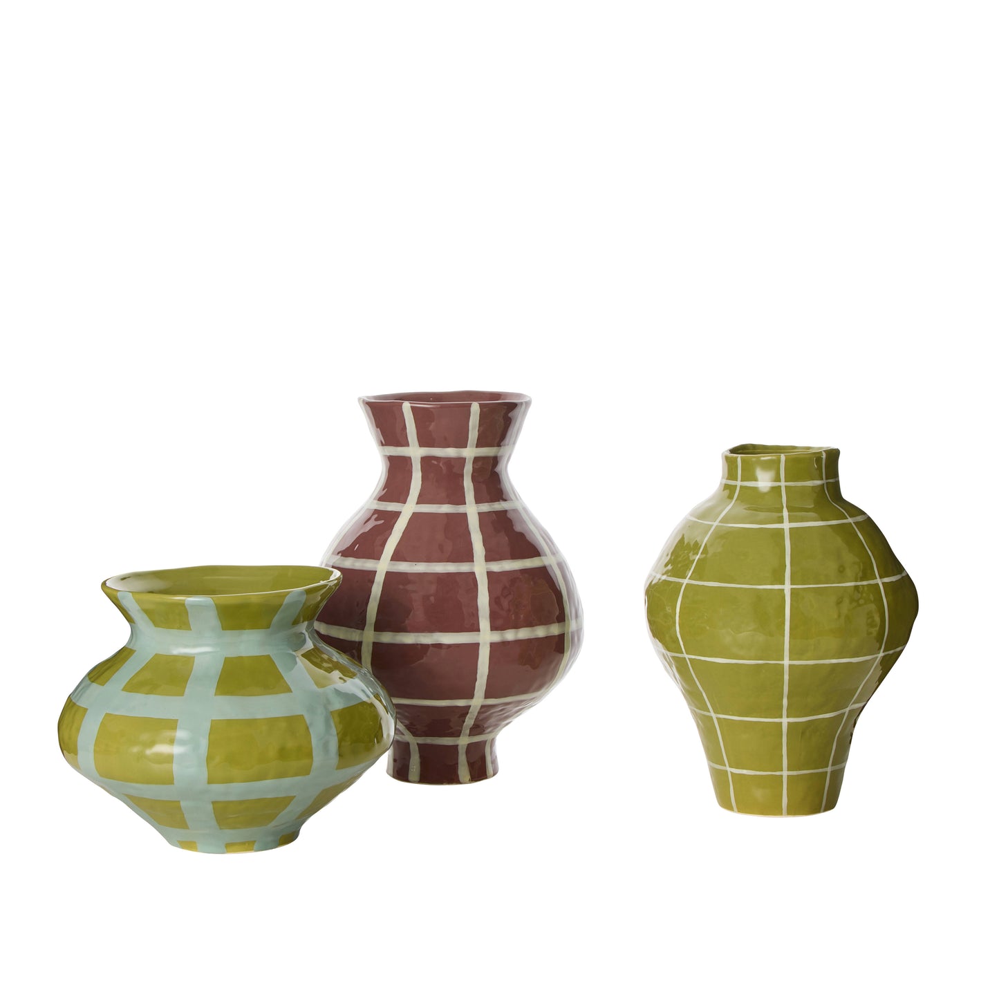 Eden Check Vase | Green with Blue Check