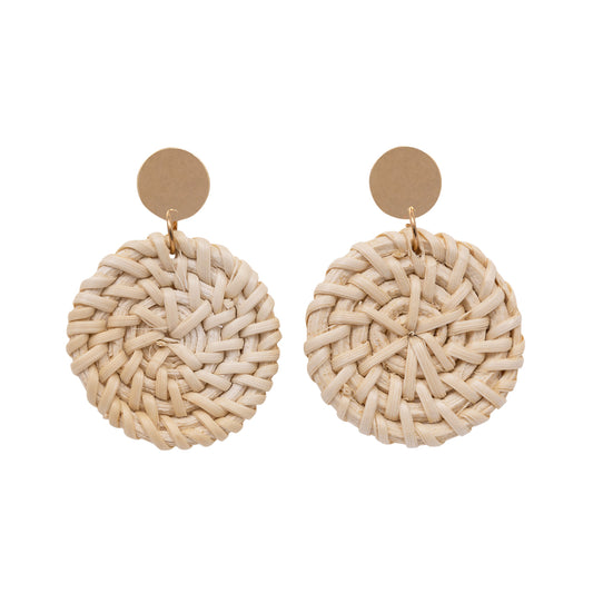 Kiki Earrings | Round Cream Rattan