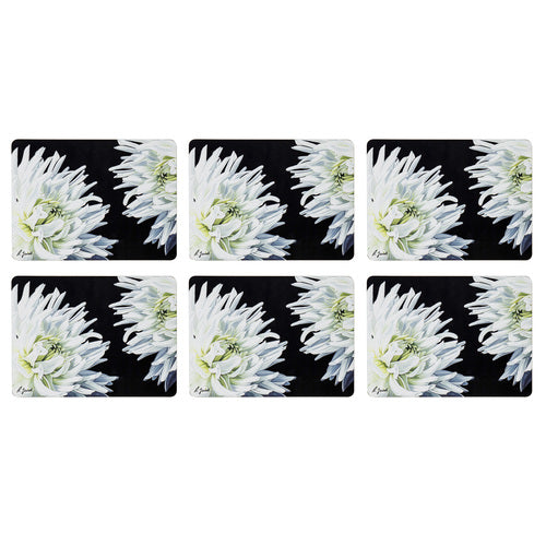 Dark Florals White Dahlia Placemats 6pk