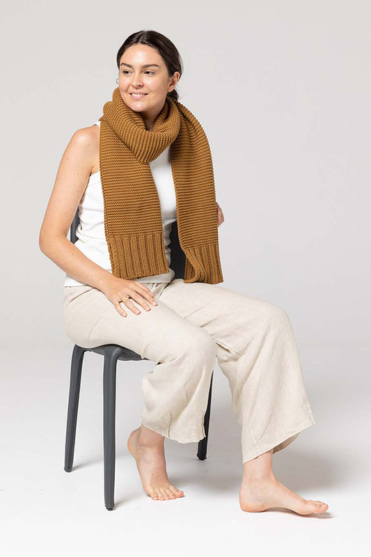 Ribbed Hem Knit Scarf - Spice