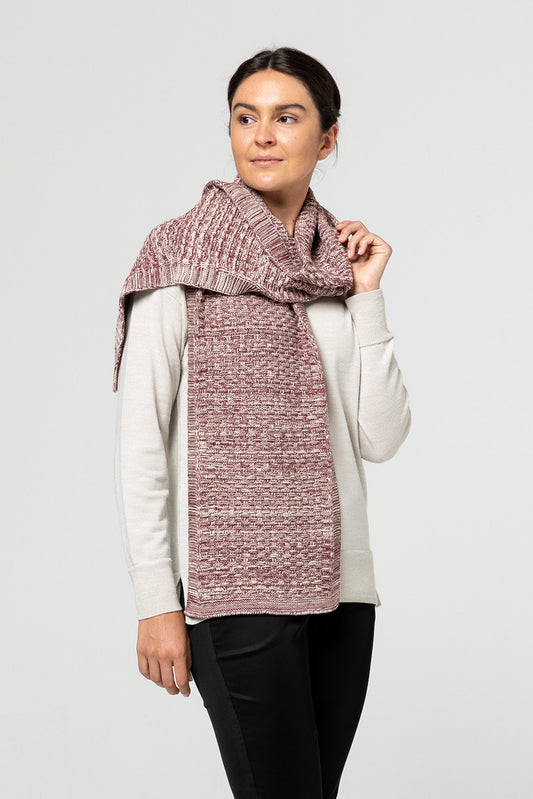 Two Tone Knit Scarf - Plum | Natural