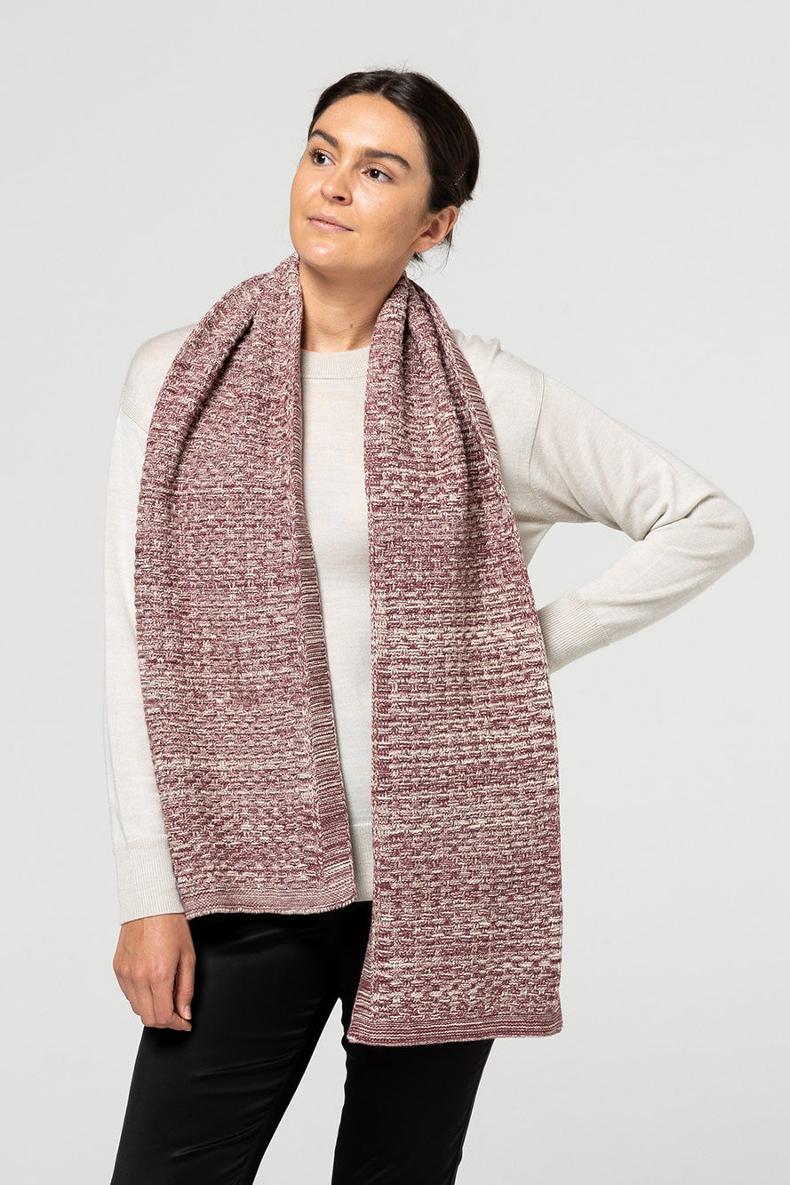 Two Tone Knit Scarf - Plum | Natural