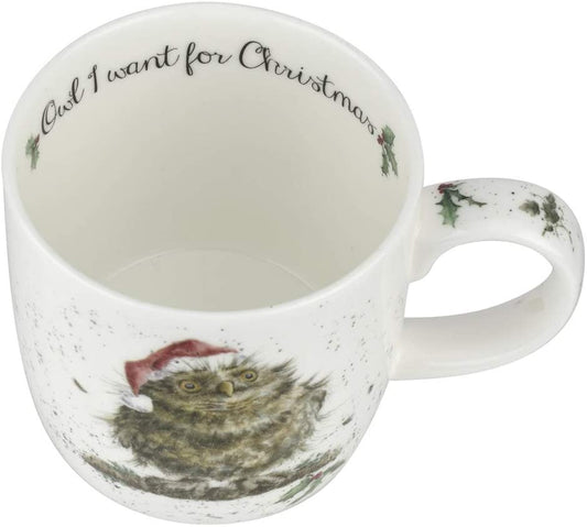 Royal Worcester Wrendale Owl I Want For Christmas Mug