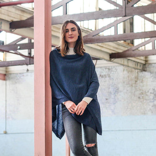 Zara Navy Wool Poncho