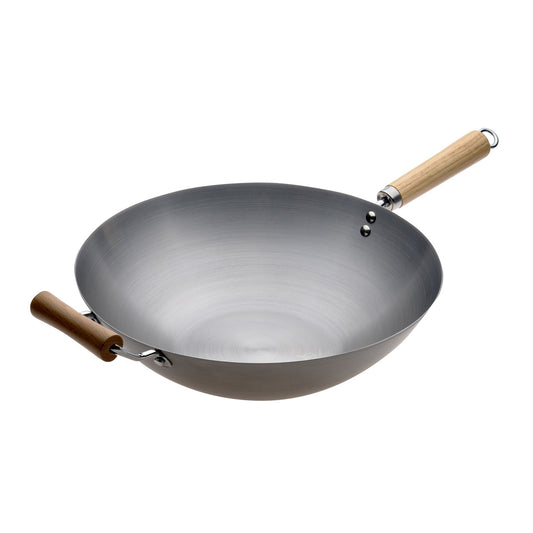 Pyrolux Carbon Steel Wok with Wood Helpwer Handle 36cm
