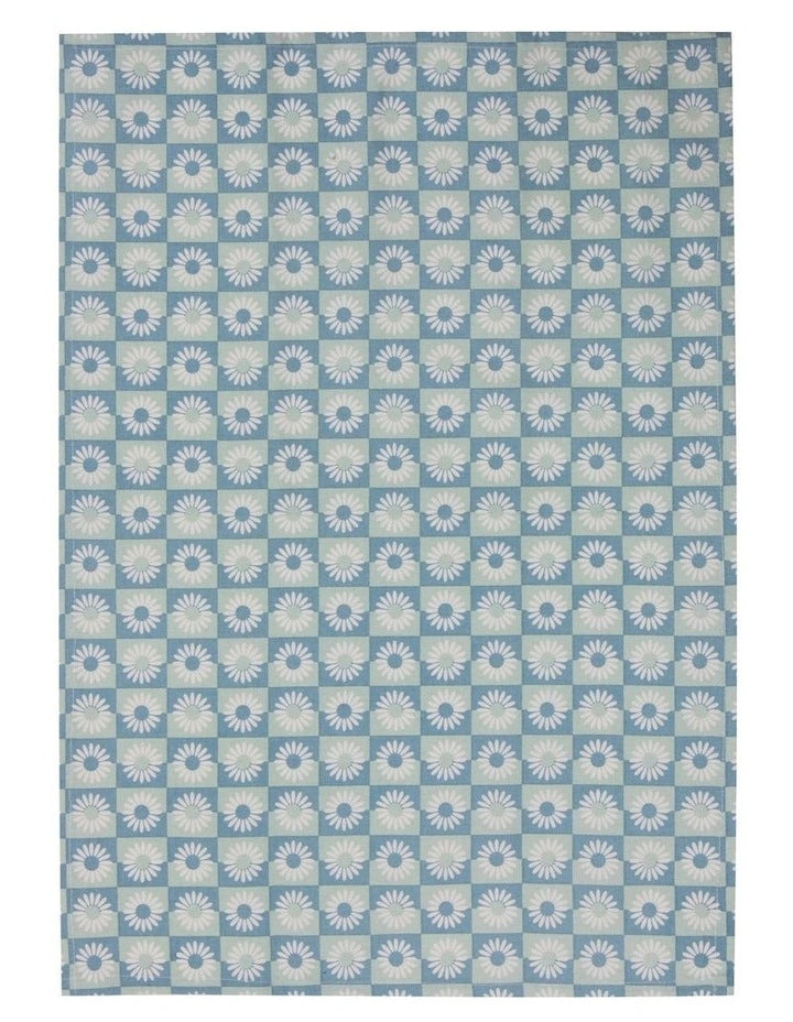 Daisy Printed Blue Tea Towel 4pk