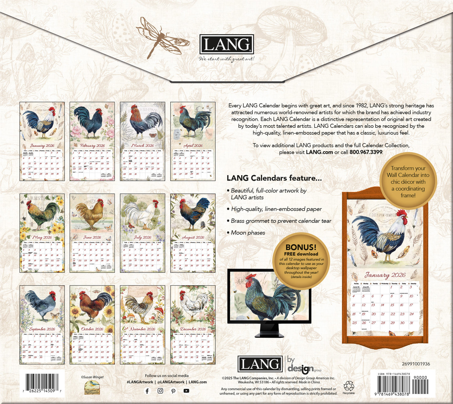 Proud Rooster 2026 Wall Calendar