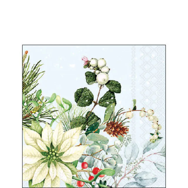 Cocktail Napkin White Poinsettia