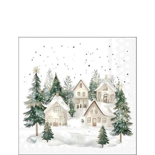 Cocktail Napkin Snowy Houses