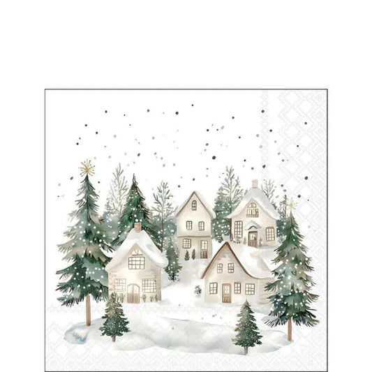 Cocktail Napkin Snowy Houses
