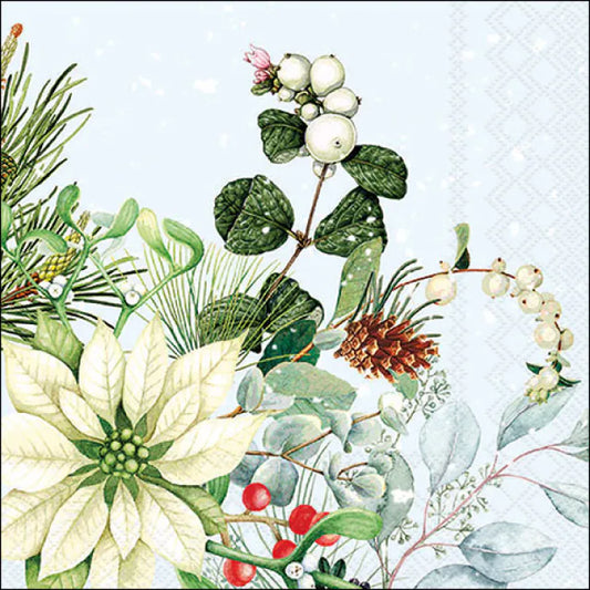 Luncheon Napkin White Poinsettia