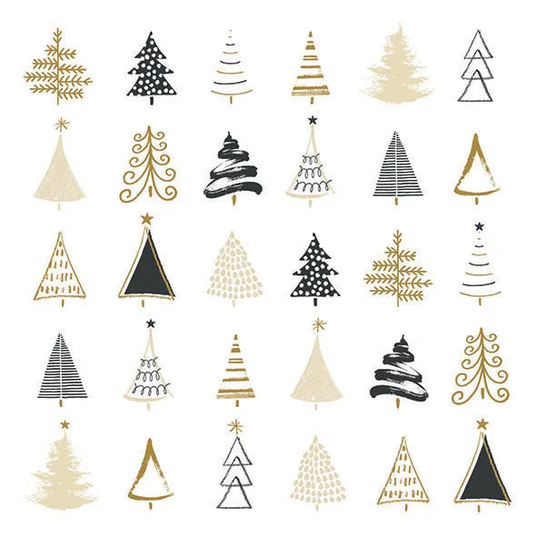 Luncheon Napkin Christmas Tree Doodles | Black