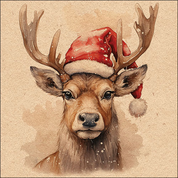 Luncheon Napkin Deer with Santa Hat