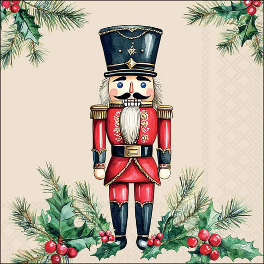 Luncheon Napkin Wooden Nutcracker | Cream