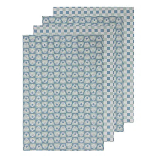 Daisy Printed Blue Tea Towel 4pk