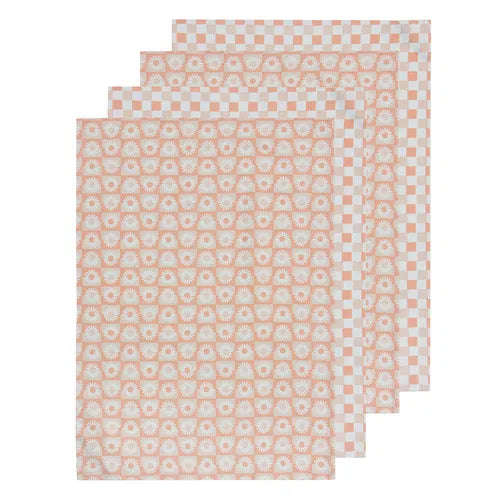 Daisy Printed Pink Tea Towel 4pk