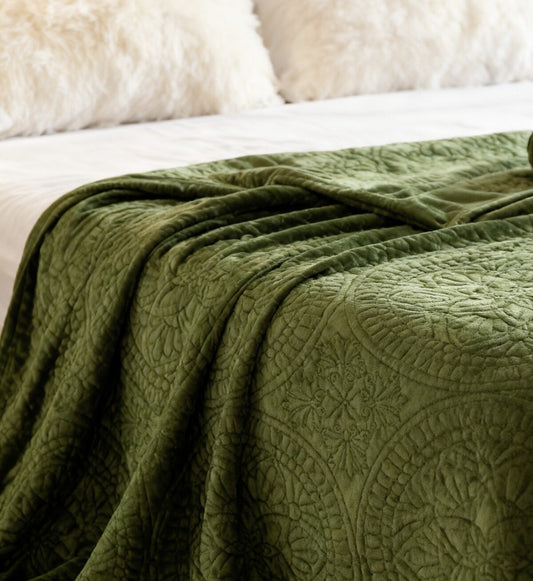 Bedspread Velvet Olive