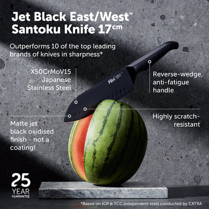 Furi Pro Jet Black East/West Santoku Knife 17cm